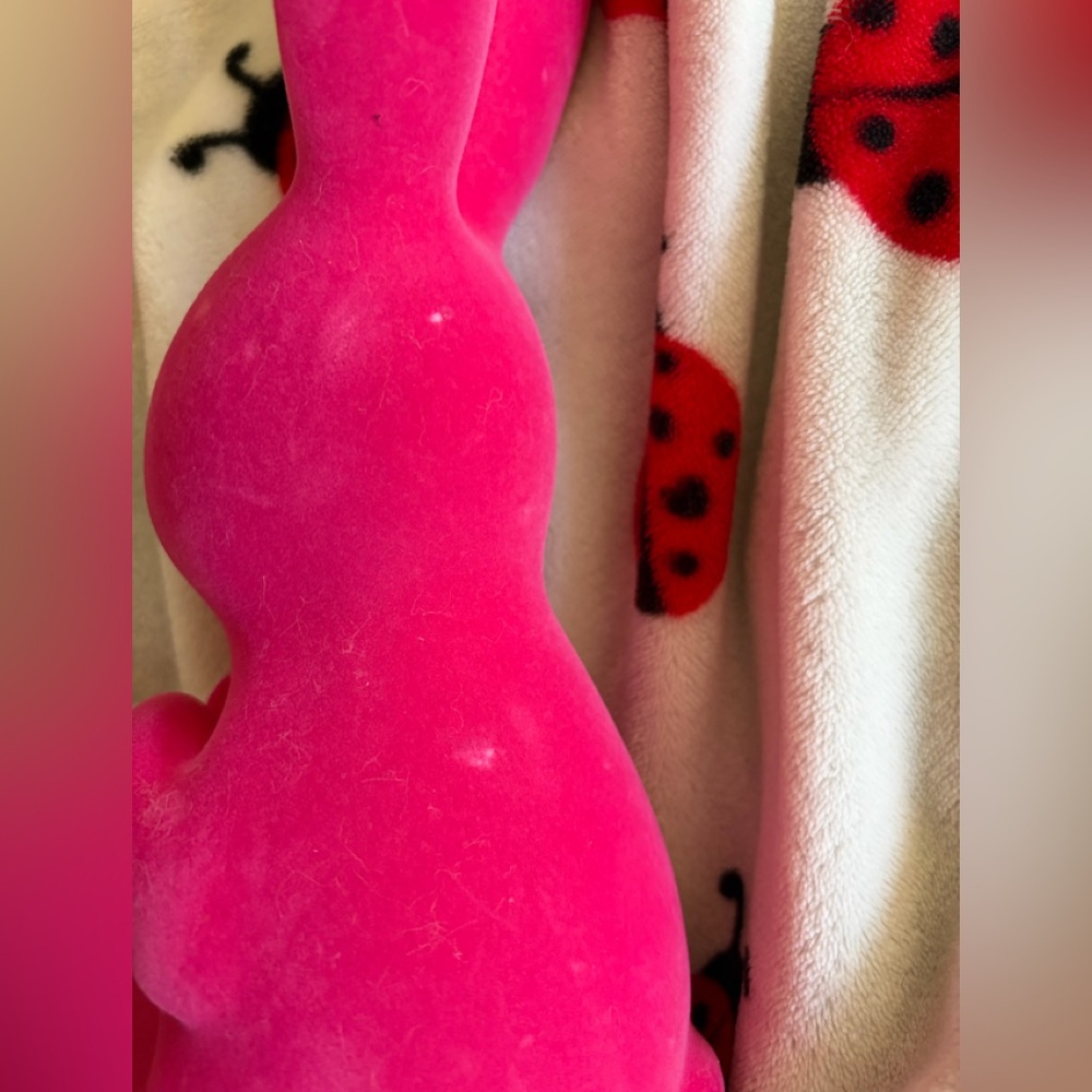 Bath & Body Works Bunny Rabbit Flocked Pink 3 Wick Candle Holder EUC - Picture 3 of 8